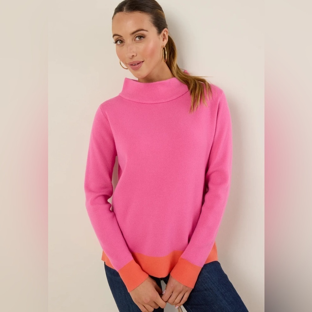 Avara Pink Orange Mock Neck Janine Sweater S Classy Elegant Feminine